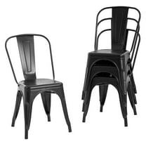 33" Metal Chairs Distressed Style Kitchen Dining Chairs Stackable Side Chairs with Back Set of 4, Black$$Garden & Patio