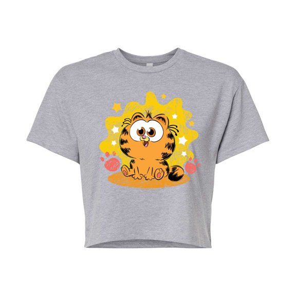 Garfield - Baby Garfield Paws And Stars - Juniors Cropped Cotton Blend T-Shirt