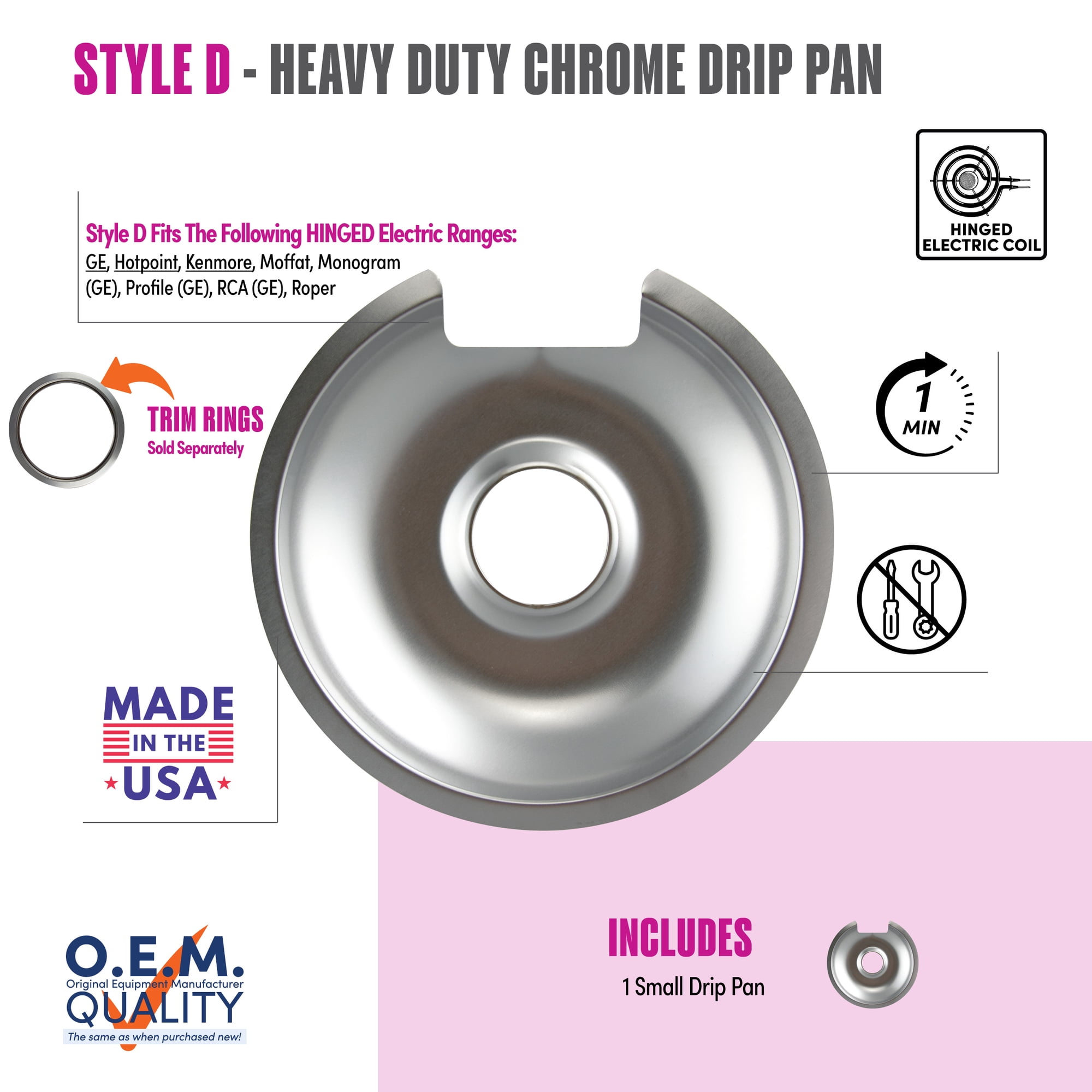 Range Kleen Electric 6 Style D Round Chrome Drip Pan