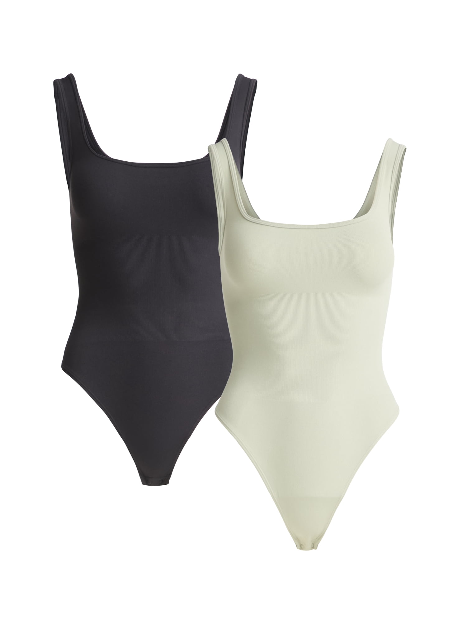 Joyspun Women's Seamless Slimming Square Neck Tank Bodysuit, 2-Pack, Sizes S-XXXL
