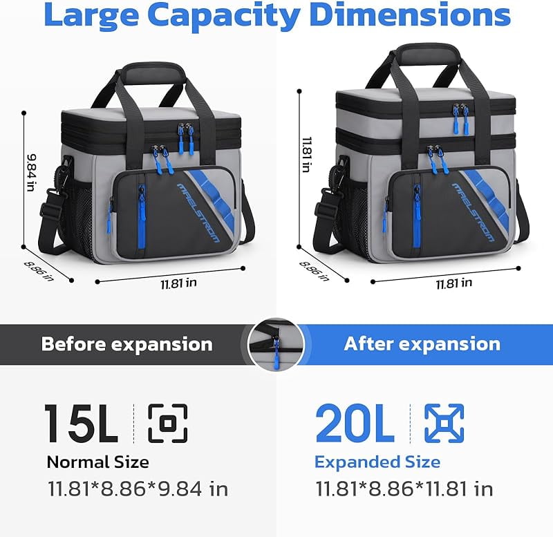 Maelstrom Lunch Box, 20L Insulated Lunch Bag for Men Women, Expandable Double Deck Leakproof Cooler Bag