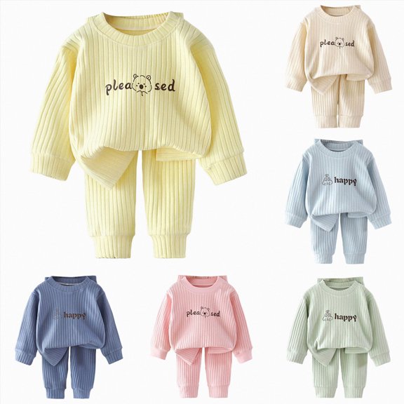 CAUYDY 12M 18M 24M 1T 2T Toddler Boy Pjs Newborn Sleepwear Fall Winter Long Sleeved Top and Elastic Waist Pants 2 Piece Comfy Set Baby Clothes for Boys Sizes 1-2 Years,Yellow