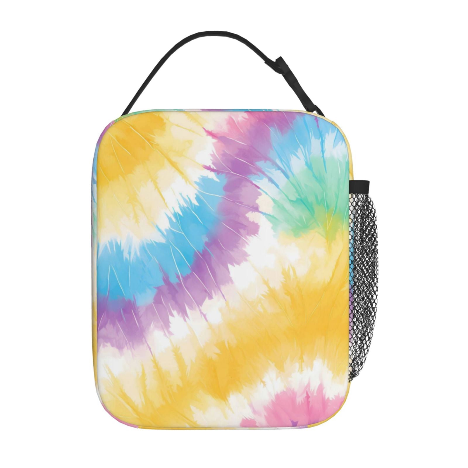 Lunch Bag For Women Men Insulated Portable Lunch Box Bento Box Office Picnic Travel Cooler Bag Yellow Tie-Dye Background Rainbow Colors_1