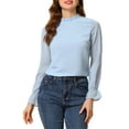 thumbnail image 1 of INSPIRE CHIC Women's Swiss Dots Tops Long Sleeve Ruffle Mock Neck Chiffon Blouse, 1 of 7