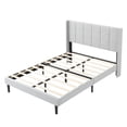thumbnail image 5 of Gewnee Light Grey Full Size Platform Bed Frame Linen Upholstered Tufted Headboard Solid Wood Slat Support with Center Leg for Bedroom No Box Spring, 5 of 16