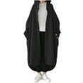 thumbnail image 4 of AOOCHASLIY Black and Friday Women Coat Christmas Gift Women's Solid Color Hoodie Buttons Long Sleeve Sweatshirts Long Loose Coat Tops with Pockets, 4 of 5