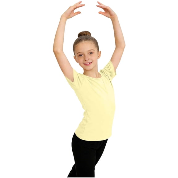 Posijego Girls Cotton T-Shirts Athletic Short Sleeve Solid Color Basic Tees Crew Neck Casual Summer Running Shirts
