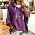 thumbnail image 3 of Womens Hoodies Fashion Baggy Sweaters Loose 3/4 Length Sleeve Drawstring Sweatshirt Fall Winter Waffle Knit Tops Purple XL, 3 of 7