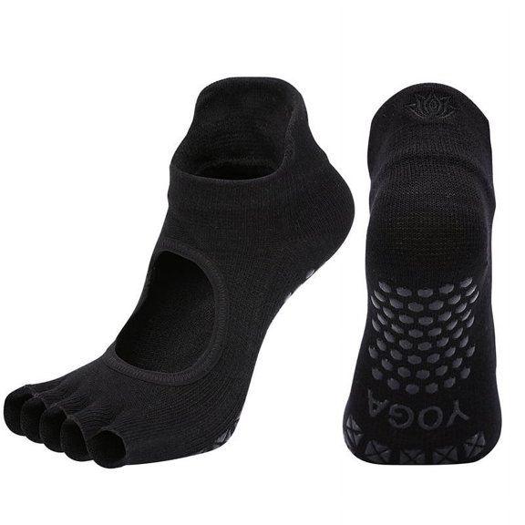 WoWstyle Toeless Non-slip Grip Socks - Cotton Socks for Yoga, Barre, Pilates, Dance, Ballet (Black)