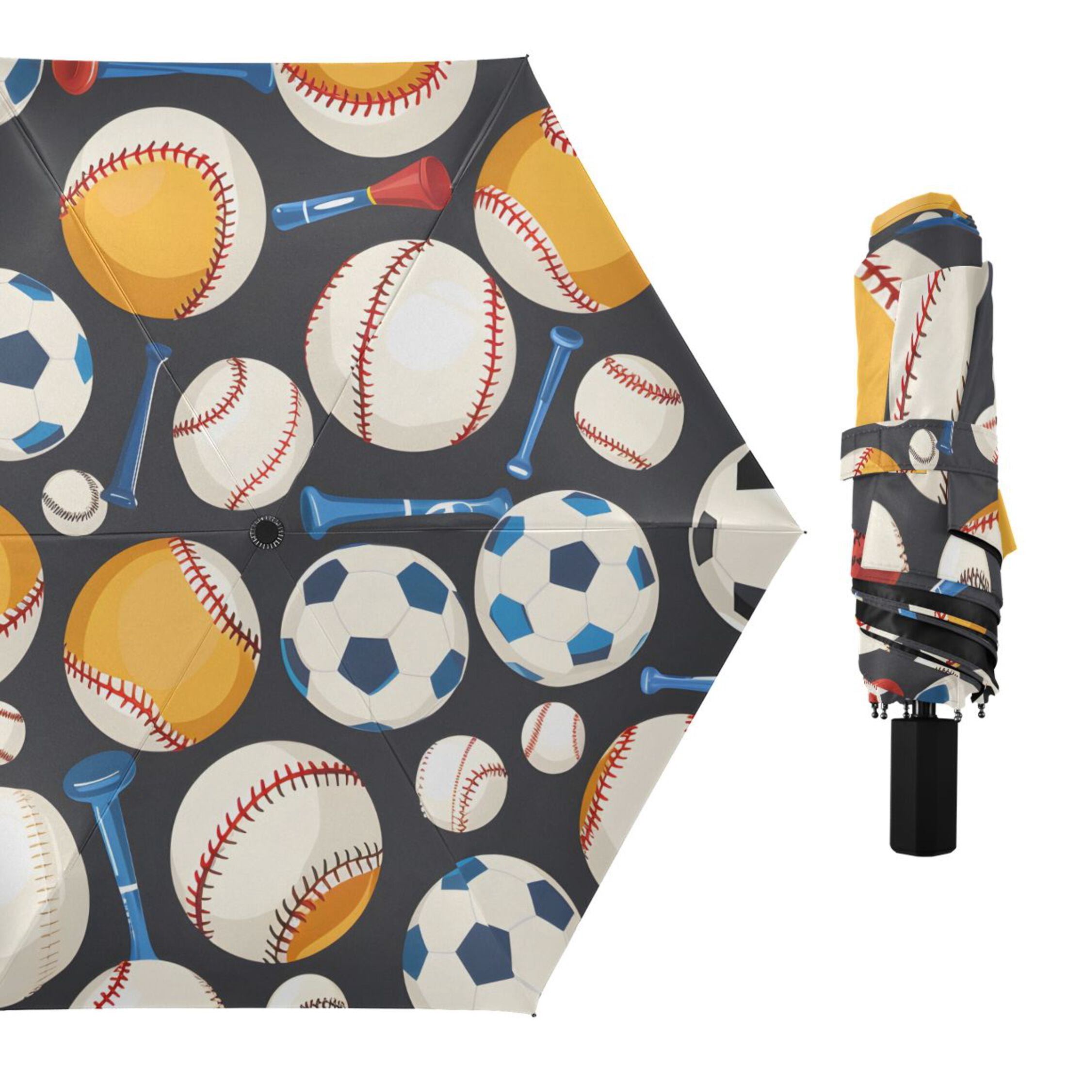 ALAZA Baseball Football UPF 50+ Compact Folding Umbrella for Rain Travel Umbrella Packable