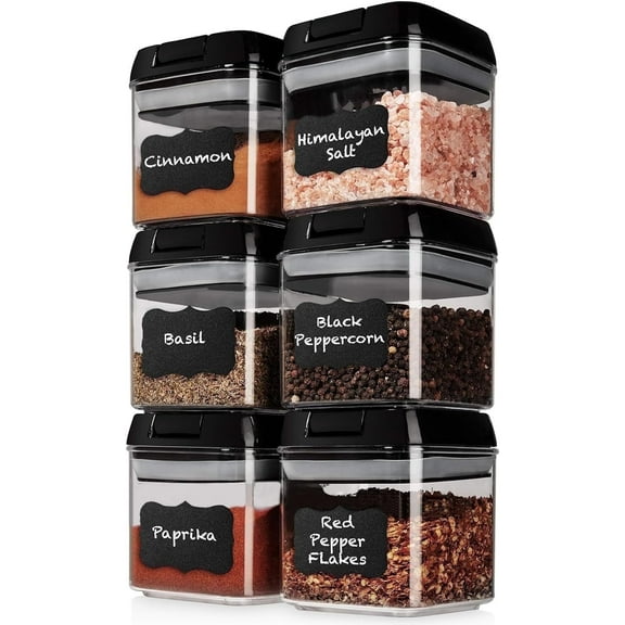 Shazo 6 PC Airtight Food Storage Containers - BPA Free Clear Plastic Snack & Spice Containers with Easy Lock Lids - Kitchen and Pantry Organization for Herbs, Coffee, Tea - 0.5L / 2.1 Cups