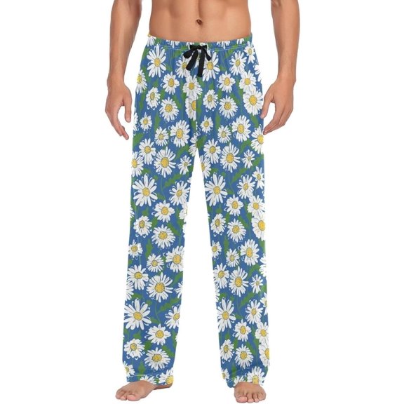Floral Daisy Pattern Ghost Pajama Pants, Men's Lounge Pants Light with Drawstring and Pockets, Christmas New Year Birthday Father's Day Gifts, X-Large