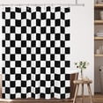 thumbnail image 3 of Aesthetic Checkerboard Grid Pattern Shower Curtain, White Black Modern Shower Curtain Sets Decoration 71x84 Inch with Hooks, 3 of 6