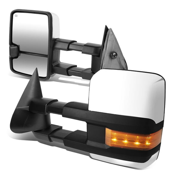 DNA Motoring TWM-030-T999-CH-AM For 1999 to 2002 Silverado / Sierra Pair of Chrome Manual Telescoping   Powered   Heated Glass   Amber LED Signal Towing Mirrors