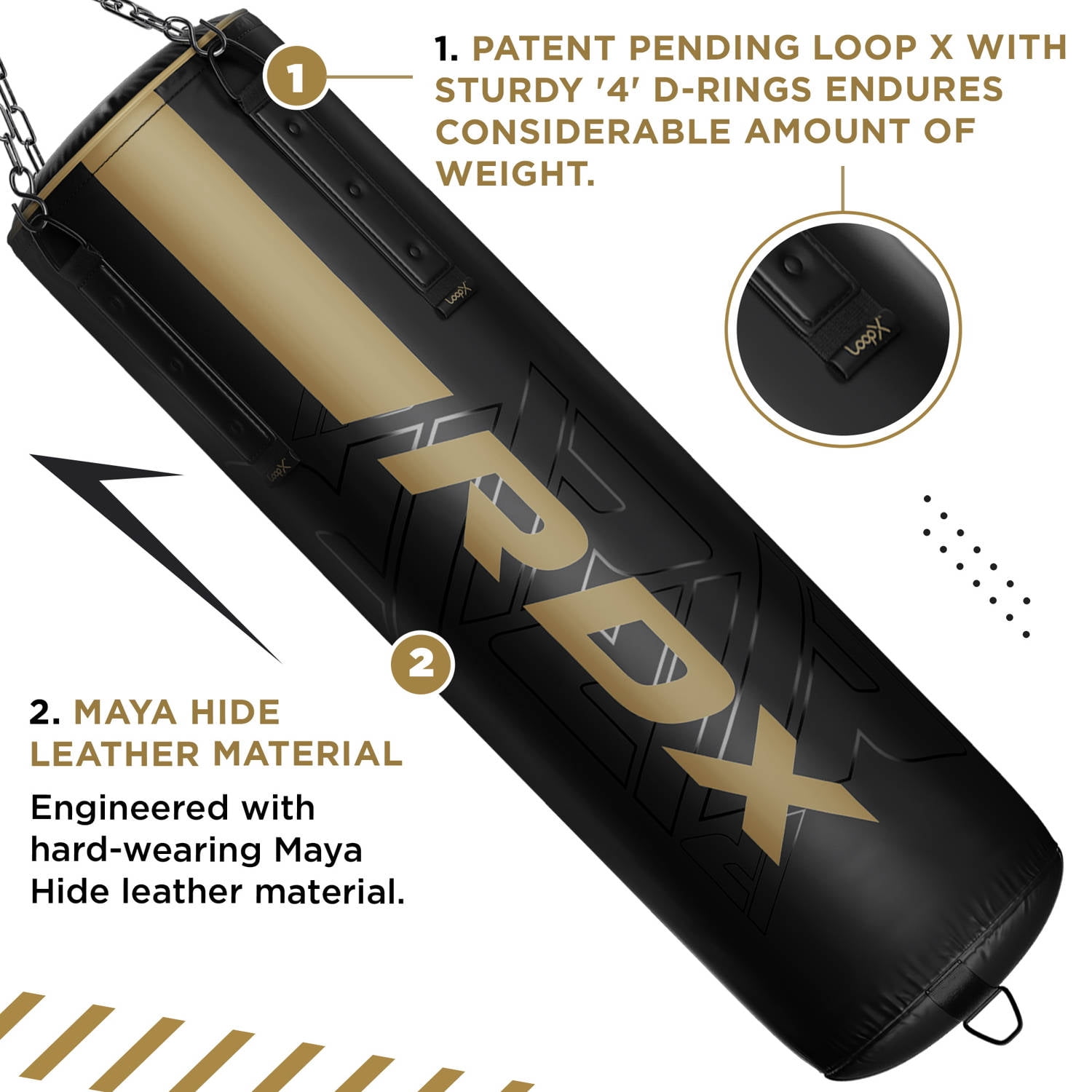 RDX 4PC Punching Bag Anti Swing Heavy Filled Set, Non Tear Maya Hide Leather Adult Bag with Ceiling Hook Punching Gloves Chain, Kickboxing Boxing MMA Muay Thai Karate Training, 60 lb, 80 lb