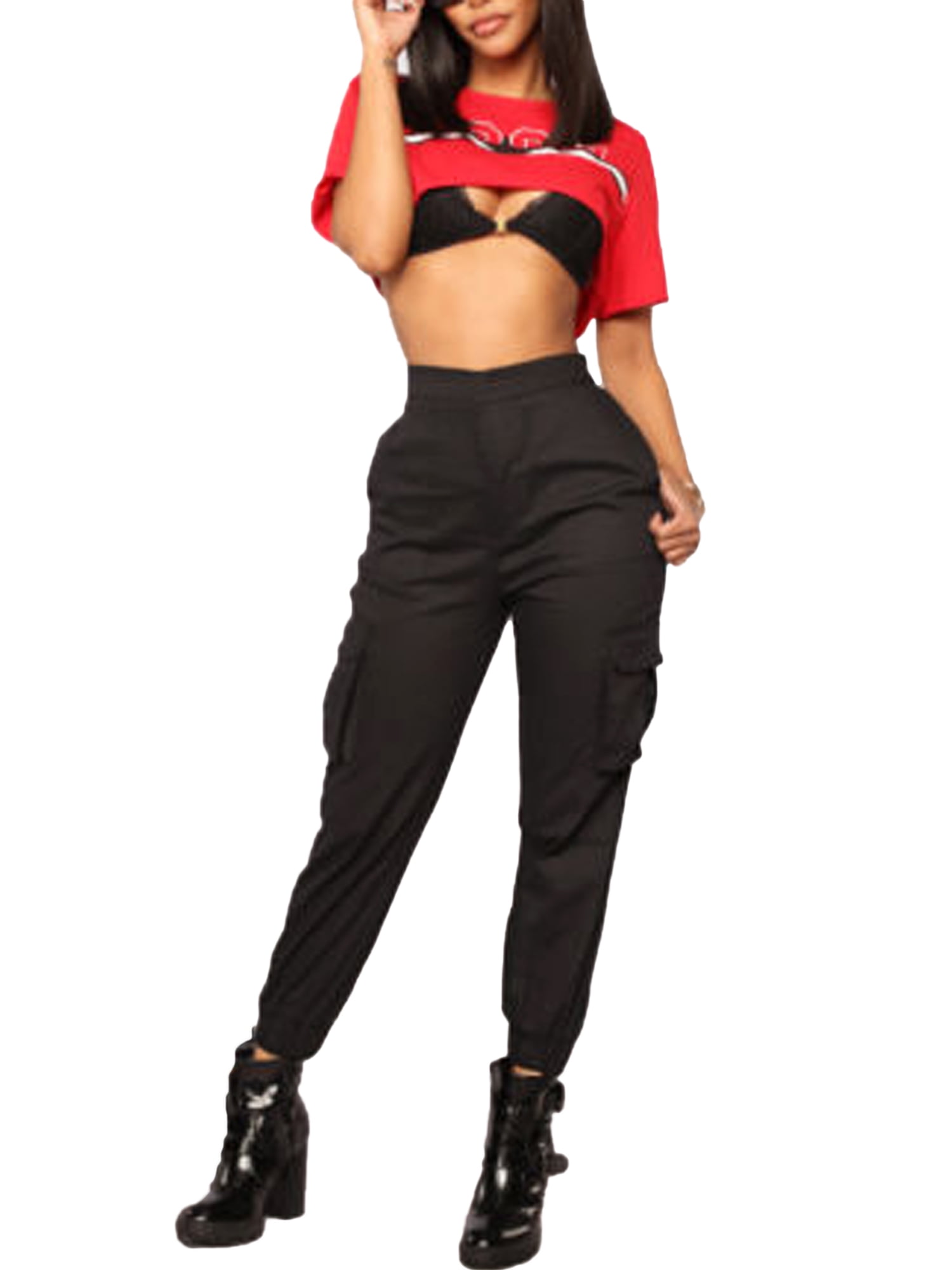 womens cargo joggers black