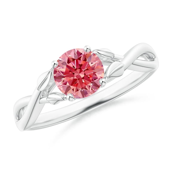 ANGARA IGI Certified Lab Grown 1 Ct Pink Diamond Crossover Ring with Leaf Motifs in 925 Silver for Women (Size-6.4mm| Clarity-VS) | Anniversary, Jewelry Gift for Women | Lab-Grown Pink Diamond Ring