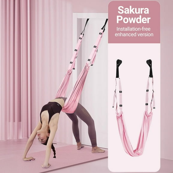 Air Yoga Hammock Waist Back Leg Stretch Strap Back Bend Split Lnversion Strap Exercise At Home Fitness Yoga Fitness Band (Pink)