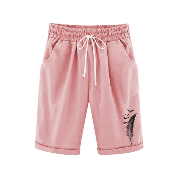 FAHXNVB Girls Bermuda Shorts Cotton Linen Drawstring Casual Breathable Elastic Waist Loose Fit Athletic Shorts Summer Solid Color Fashion Shorts with Pockets 4-14 Years