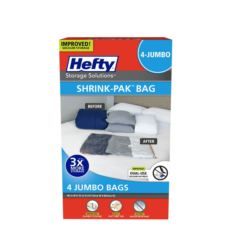 Hefty Shrink Pak 1 Med, 4 Lrg, & 3XL Vacuum Compression Storage Bags, 2  Boxes, 16 Bags
