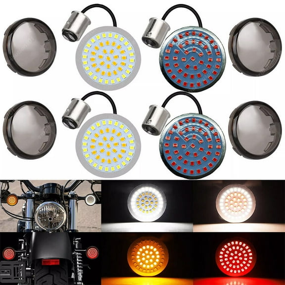 1157 Front and 1156 Rear LED Bullet Turn Signal Lights Smoke Lens Fit for Harley