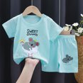 thumbnail image 2 of HCNTES Children's Cute Sleepwear Kids Breathable Short Sleeve Pajamas for Toddler Boys Girls Home and Daily Wear(A-Sky Blue,5-6 Years), 2 of 4