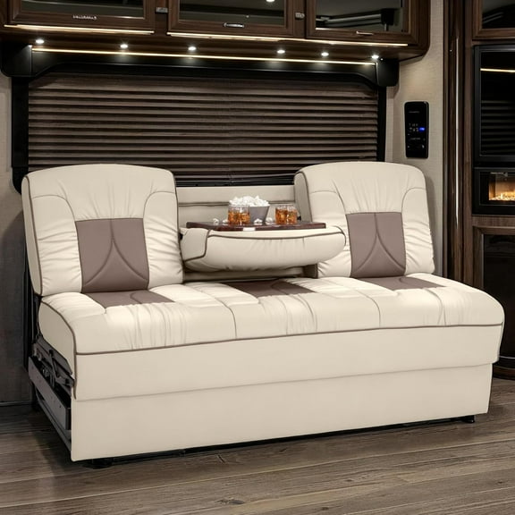 Qualitex De Leon Console RV Sofa Bed - 66" Wide - Bisque & Light Antelope Ultimate Leather