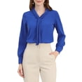 thumbnail image 1 of INSPIRAR CHIC Blusas de Manga Larga para Mujeres Chifón Plisado con Cuello de Lazo Camisa de Oficina S Azul Real, 1 of 7