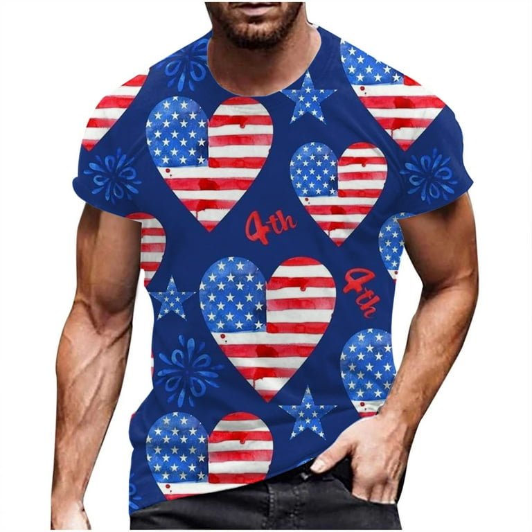 Mens 4th of July Shirts Independence Day American Flag Printed T-Shirt Gym  Workout Muscle T Shirts Patriotic Blouse 