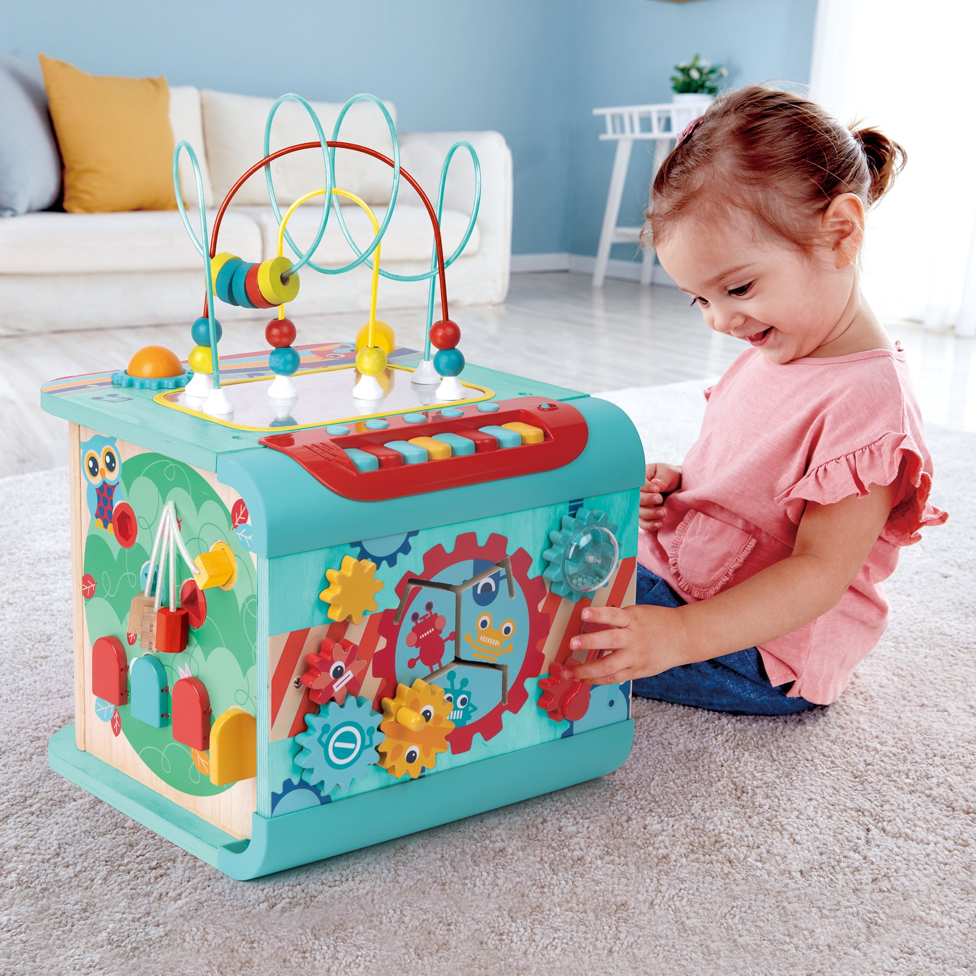 Hape: Explore & Learn Magic Cube - 5 Unique Play Modes & Themes, Musical Learning Activity Toy, Moving Pieces & Instruments, Baby-Toddler-Kids Ages 1+