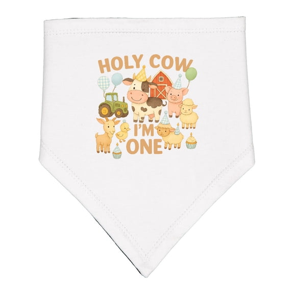 Inktastic Holy Cow I'm One Boy Farm Animal Birthday Baby Bandana Bib