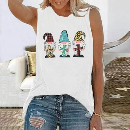 

Sleeveless Shirts For Women Easter Soft Lightweight Crewneck Home Tee Tops