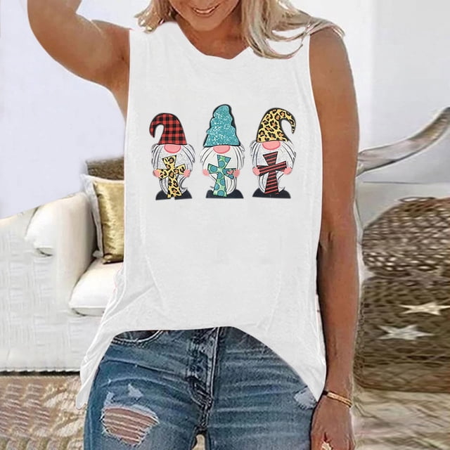 Daisyyozoid Femmes Heureux Chemise de Pâques Mode Décontracté Sans Manches Imprimé Sweat-Shirts Gilet Femmes