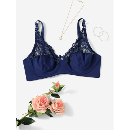 

Navy Blue Romantic Women s Plus Contrast Lace Underwire Bra 2022 100D Y061D