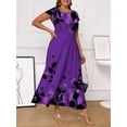 thumbnail image 4 of AURA Women Plus Size Elegant Floral A Line Dress 3/4 Sleeve Casual Long Dress, 4 of 6