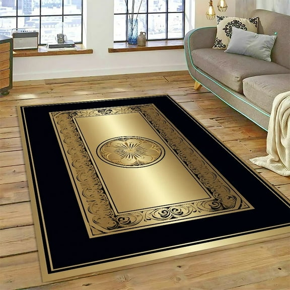 European Luxury ковер carpet for living room Modern Decoration Bedroom Gold Black Rugs Parlor Hall Decor Home Floor Mat Non-slip