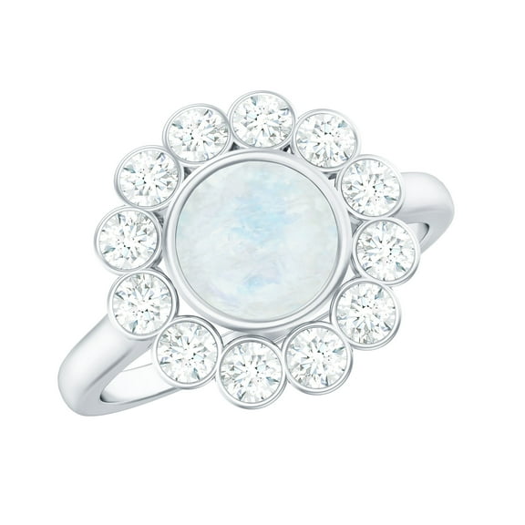 Rosec Jewels Statement Moonstone Halo Ring for Women, Moonstone Diamond Ring (1.75 CT), 925 Sterling Silver, US 4.00