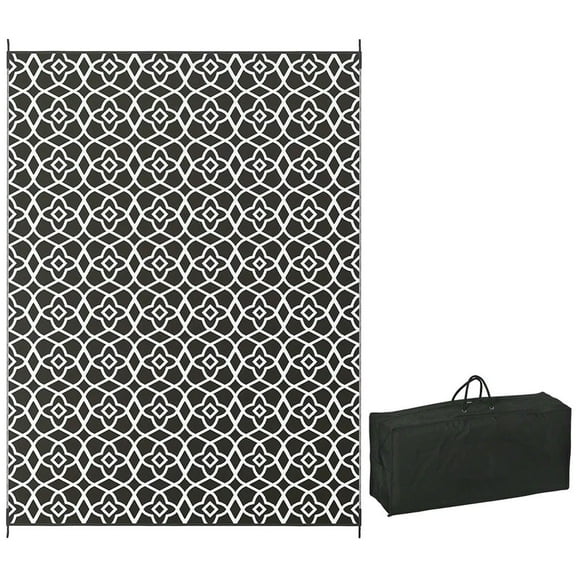 Topcobe Reversible Outdoor Rug Carpet RV Camping Rugs with Carry Bag, 9' x 12', Outdoor Floor Mat for RV, Camping, Backyard, Deck, Picnic, Beach, Black & White Clover