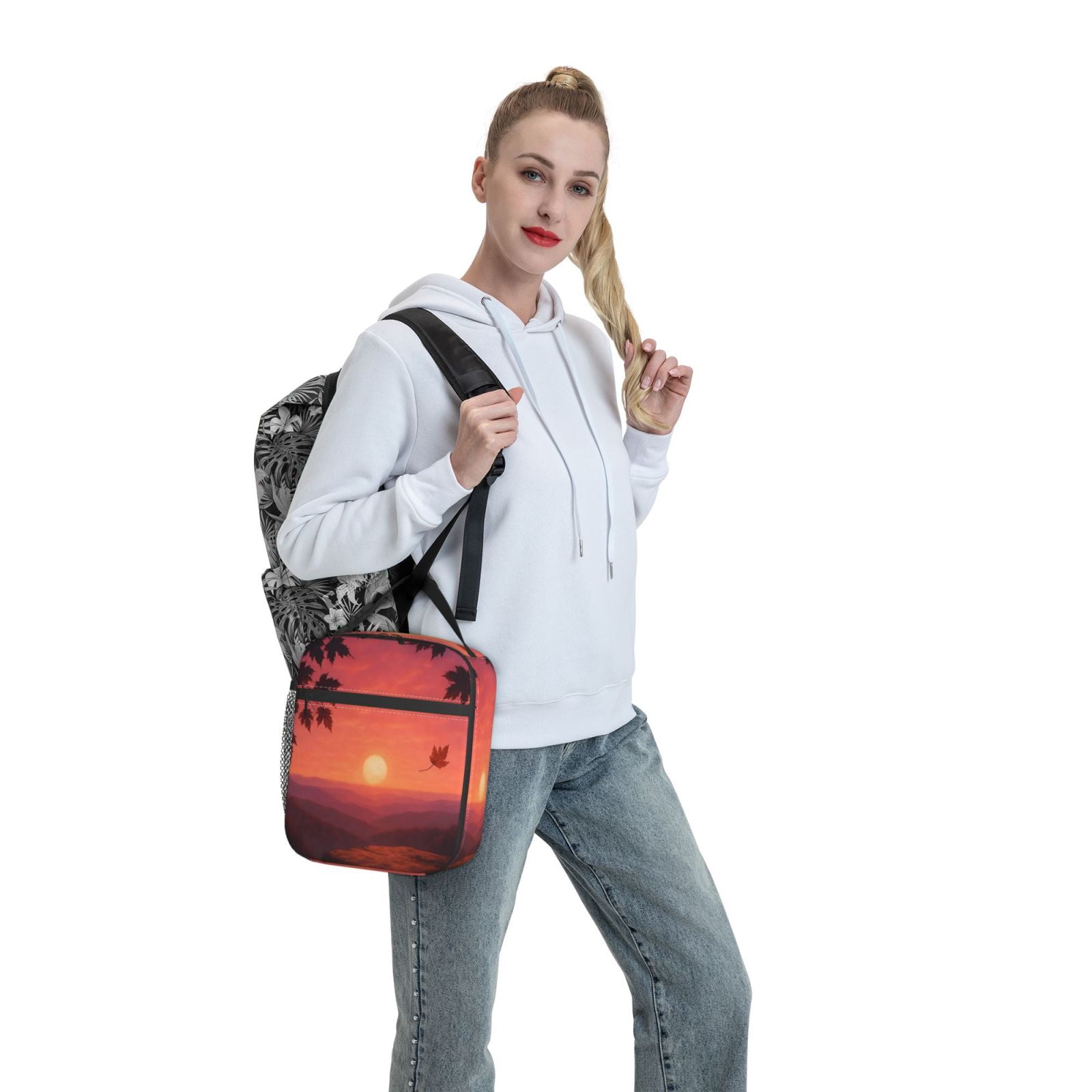 Lunch Bag For Women Men Insulated Portable Lunch Box Bento Box Office Picnic Travel Cooler Bag Autumn Sunset