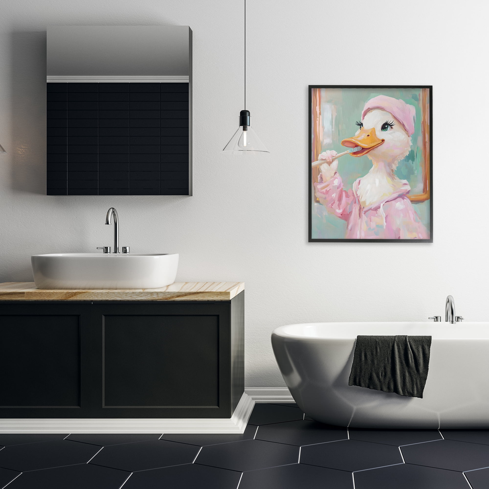 Stupell Industries Duck Brushing Teeth Black Framed Giclee Art, design by The Prints Vibe
