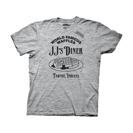 Parks & Recreation Adult Unisex JJ's Diner World Famous Waffles Light Weight Crew T-Shirt 3XL Heather Grey