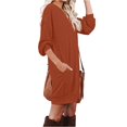 thumbnail image 5 of Women's Casual Dress Long Sleeve Round Neck Solid Color with Pocket Classic Fit Midi Dress for Spring Fall Everyday,Saffron,M, 5 of 8