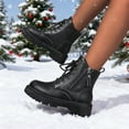 thumbnail image 4 of Gamivast Leather Booties for Women Low Heel Side Zipper Fuzzy Fleece Lined Boot with Anti-Slip Winter Warm Lace up Round Toe Comfortable Shoes Outdoor Snow Chunky Heel Boots, 4 of 6