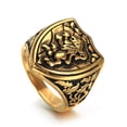 thumbnail image 4 of Mens Stainless Steel Lion Ring Golden Finish Animal Totem Ring Geometric European Design Lion Jewelry Ring, 4 of 4