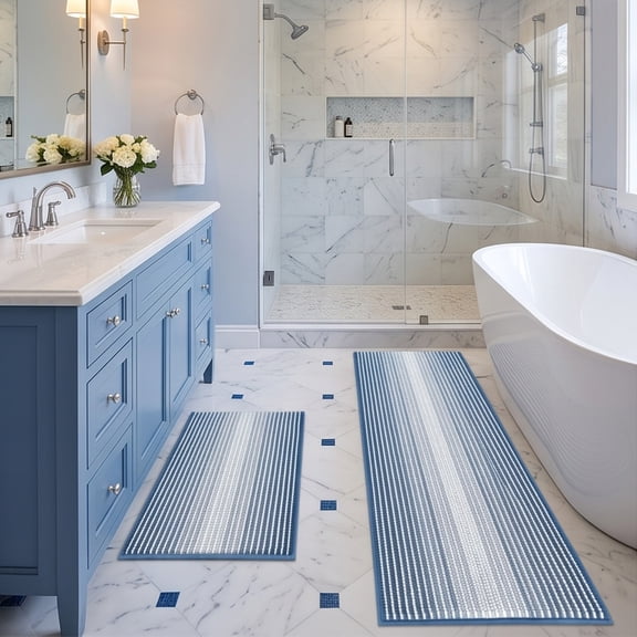 Chenille Bathroom Rugs Sets 2 Piece, Non Slip Washable Bath Mats Set | Absorbent Bathroom Mat Set, Soft Bath Rugs, Ultra Plush Bath Mat and U-Shaped Contour Toilet Rug Set for Showe