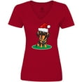 thumbnail image 3 of Inktastic Christmas Dachshund Dog Santa Women's V-Neck T-Shirt, 3 of 5
