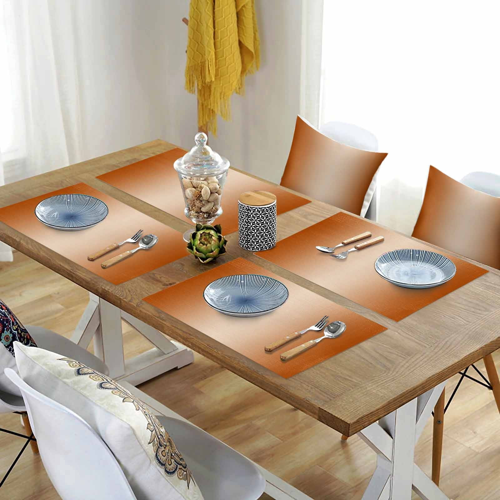 Placemats Set of 4, Burnt Orange Placemats Set of 4, Ombre Tablemats Washable Placemat Table Decoration for Kitchen Table Dinner Party Home Decor Indoor Outdoor 13x19 Inch