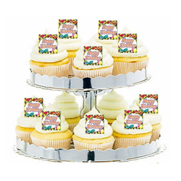 24pk Mask Happy Birthday Edible Cupcake Decoration Toppers / Picks