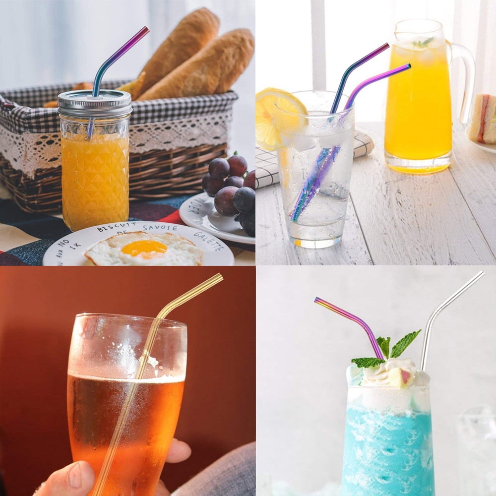 4Pcs Stainless Steel Drinking Metal Straw in 7 Colours Reusable Bar Straws