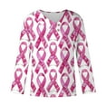 thumbnail image 4 of Kilaqueen Breast Cancer Awareness Shirts for Women Long Sleeve Oblique Collar V Neck Pink Ribbon Print October Tops for Going Out, 4 of 5